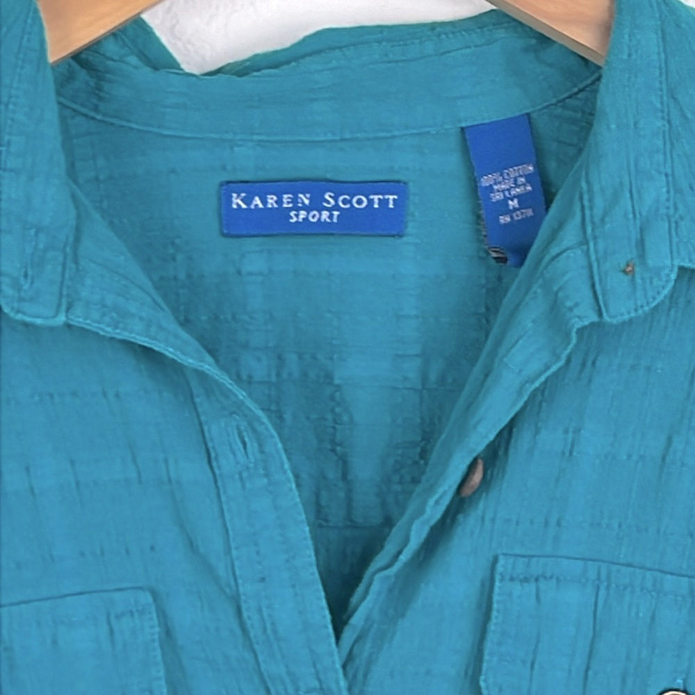 Karen Scott Sport Womens Button Down Shirt Blue Womens Medium - Picture 2 of 3